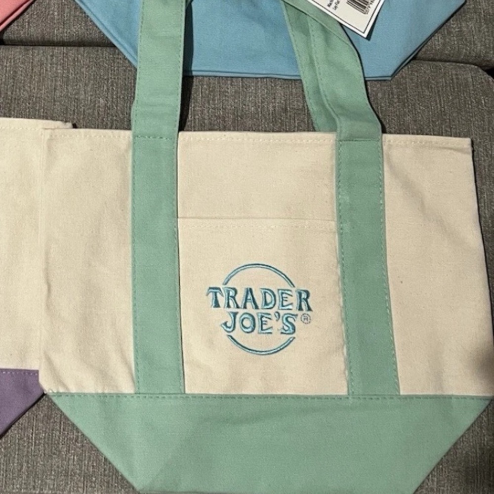 Trader Joe’s Pastel Canvas Tote Bag Set of 2 - Blue and Green